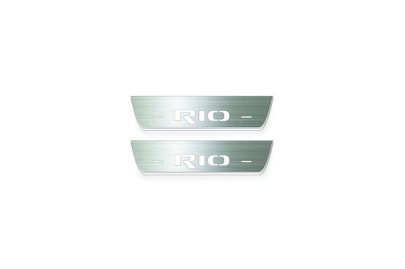 KIA Rio III 2011+ illuminated entry guards in stainless steel with Rio logo