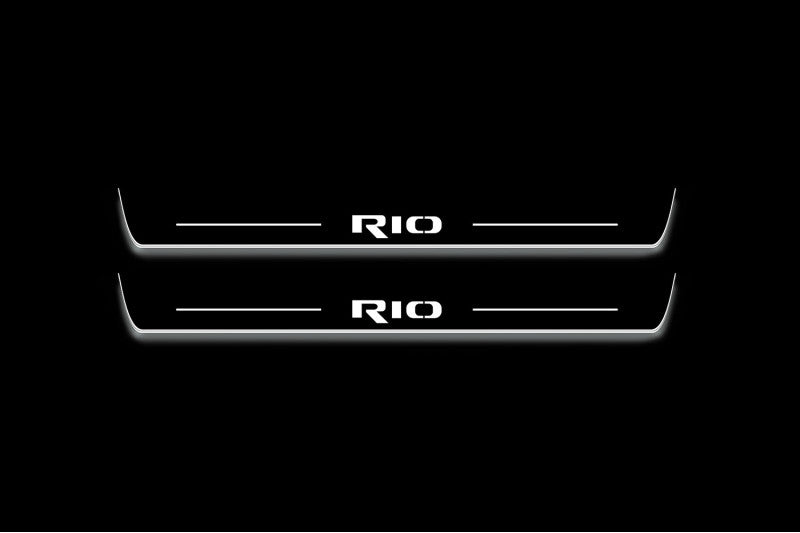 KIA Rio IV 2018+ stainless steel illuminated entry guards with Rio logo