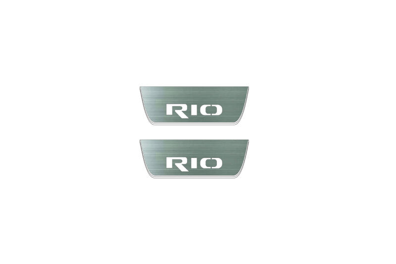 KIA Rio IV 2018+ illuminated entry guards in stainless steel with Rio logo