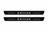 Rivian R1T Rivian Matte PRO LED door sills, FRONT two-piece catalogue illustration, matte black with white illumination