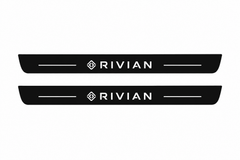 Rivian R1T Rivian Matte PRO LED door sills, FRONT two-piece catalogue illustration, matte black with white illumination