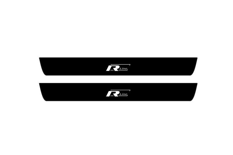 Volkswagen Touareg II 2010+ entry guards in matte black coated stainless steel with R-Line logo