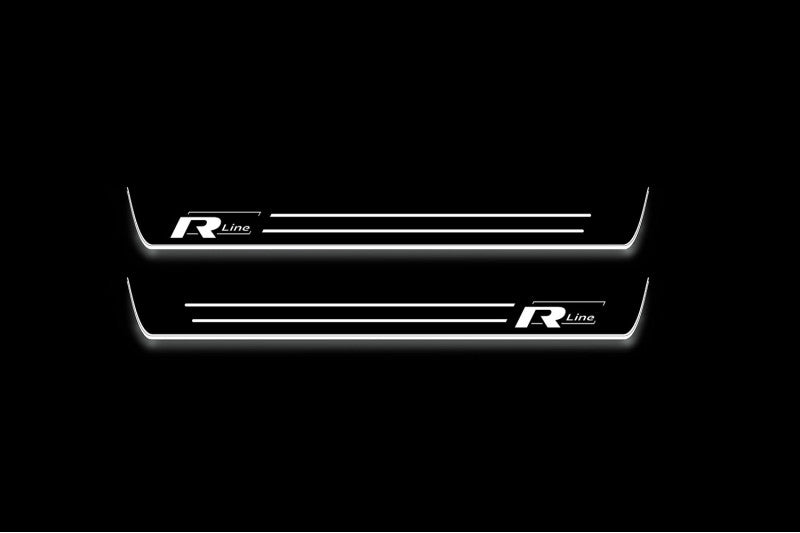 Volkswagen Touareg II Stainless Steel LED Door Sills – R-Line Logo