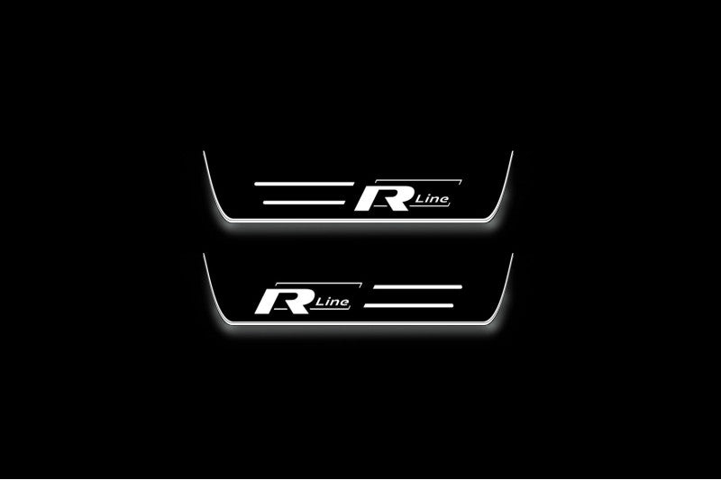 Volkswagen Touareg II Stainless Steel LED Door Sills – R-Line Logo