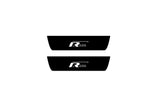 matte black coated stainless steel illuminated door sill protectors with Volkswagen Touareg II 2010+ with R-Line logo