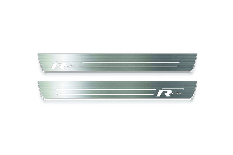Volkswagen Touareg II Stainless Steel LED Door Sills – R-Line Logo