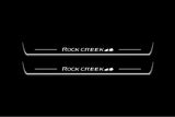 stainless steel door sill plates for Nissan Rogue III T33 2021+ with Rock Creek logo