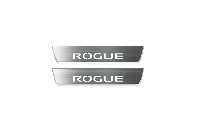 Nissan Rogue III T33 2021+ door sill plates in stainless steel with Rogue logo