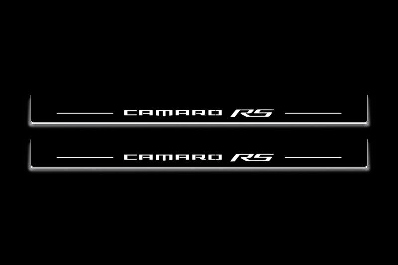 Chevrolet Camaro VI 2016+ LED door sill plates stainless steel with Camaro RS logo