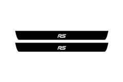 Catalog illustration of two black front door sill plates with RS lettering.