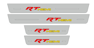 Illuminated LED Door Sill Tread Plates Dodge Charger 2011-2023 With RT HEMI Logo Dodge Led Door Sills opdesign
