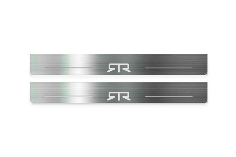 Ford Mustang VII S650 2023+ illuminated entry guards in stainless steel with RTR logo