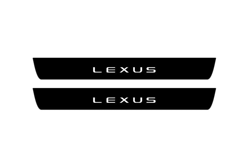 Lexus RZ 2022+ stainless steel illuminated door sill protectors with Lexus logo