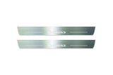 Two long silver-finished door sill plates with S-Cross lettering on a light background, straight-on view.