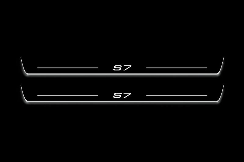 Audi A7 C7 2010+ LED door sill plates in stainless steel with S7 logo
