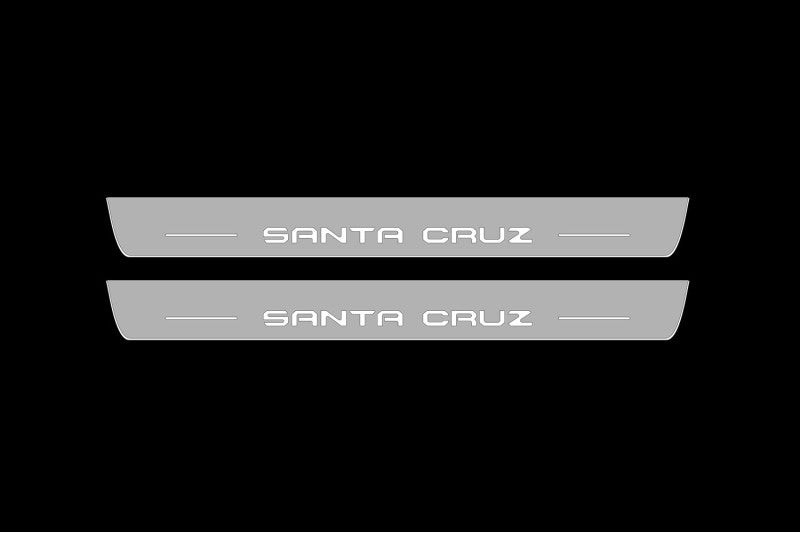 Illuminated LED Door Sill Tread Plates Hyundai Santa Cruz 2021+ With Santa Cruz Logo Hyundai Led Door Sills opdesign