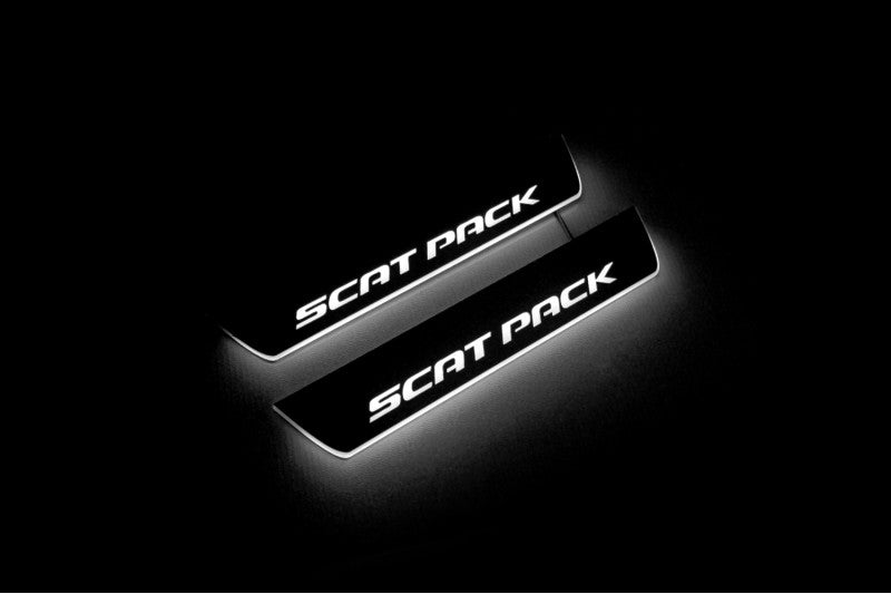 Dodge Charger LD 2011+ stainless steel LED door sill plates with SCAT PACK logo