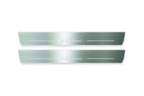 Two long silver-finished door sill plates with Scenic lettering on a light background, straight-on view.