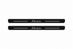 SEAT Ibiza KJ1 Ibiza Matte PRO LED door sills, FRONT two-piece catalogue illustration, matte black with white illumination