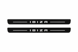 SEAT Ibiza KJ1 Ibiza Matte PRO LED door sills, FRONT two-piece catalogue illustration, matte black with white illumination