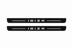 SEAT Ibiza KJ1 Ibiza Matte PRO LED door sills, FRONT two-piece catalogue illustration, matte black with white illumination