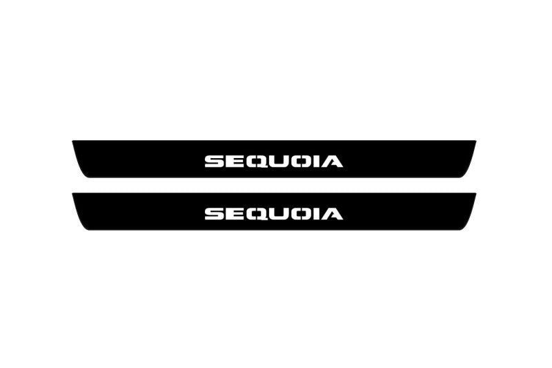 Toyota Sequoia II XK60 2008+ illuminated entry guards in stainless steel with Sequoia logo