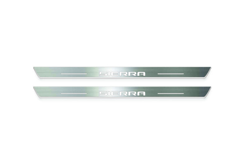stainless steel LED door sill plates for GMC Sierra V 2018+ with Sierra logo