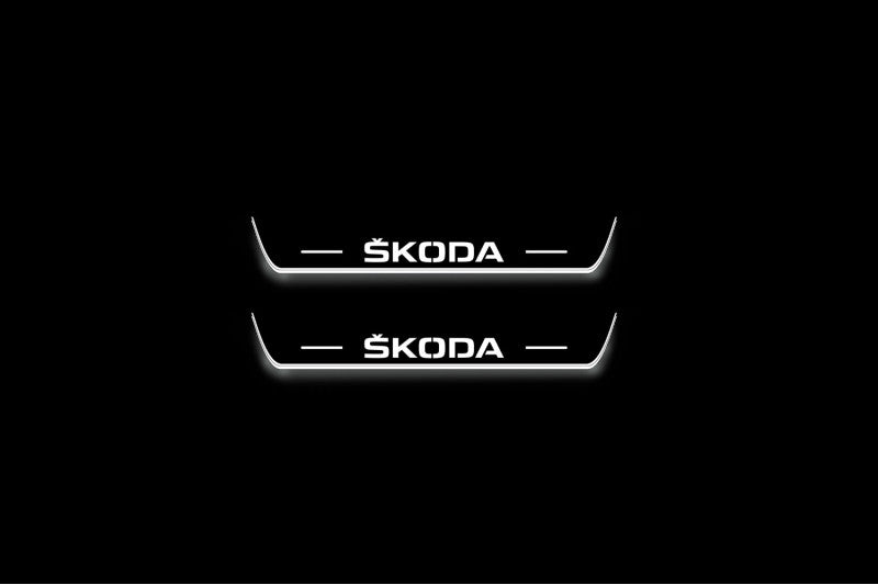 Skoda Enyaq IV 2020+ Stainless Steel LED Door Sills – Skoda Logo