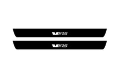 Catalog illustration of two black front door sill plates with VRS lettering.