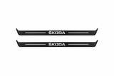 Skoda Octavia (A8) IV Skoda Matte PRO LED door sills, FRONT two-piece catalogue illustration, matte black with white illumination