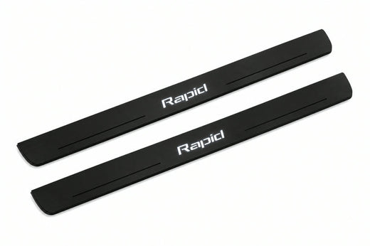 Skoda Rapid 2012–2026 — Matte PRO LED Door Sills — Rapid Logo