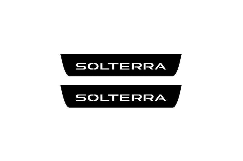 stainless steel door sill plates for Subaru Solterra 2022+ with Solterra logo