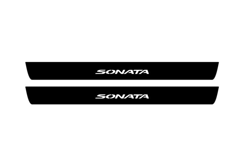 Hyundai Sonata VII LF 2014+ stainless steel illuminated door sill protectors with Sonata logo