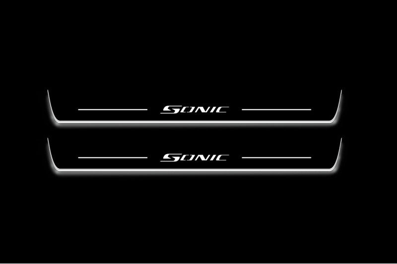 Chevrolet Sonic 2012+ LED door sill plates with Sonic logo