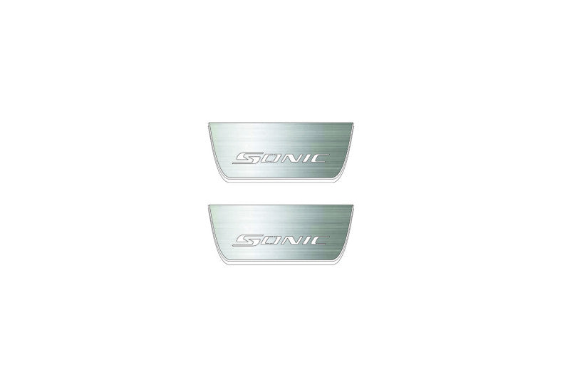 LED door sill plates Chevrolet Sonic 2012+ in stainless steel with Sonic logo