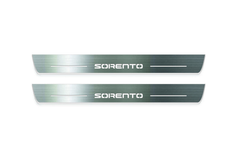 KIA Sorento III 2015+ LED door sill plates in stainless steel with Sorento logo