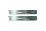 Two long silver-finished door sill plates with Sport Line lettering on a light background, straight-on view.