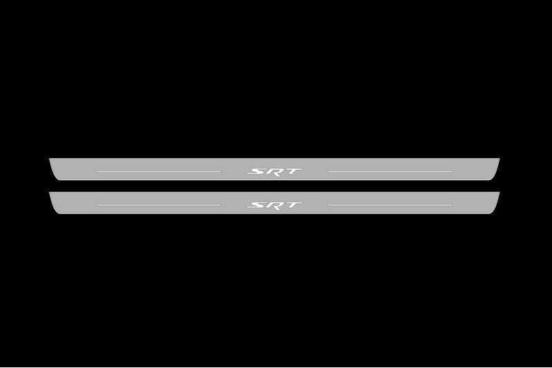Illuminated LED Door Sill Tread Plates Dodge Challenger 2008-2023 With SRT Logo Dodge Led Door Sills opdesign