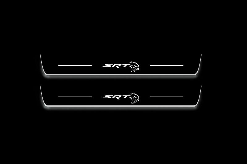Jeep Grand Cherokee IV WK2 2010+ LED door sill plates in stainless steel with SRT Hellcat logo