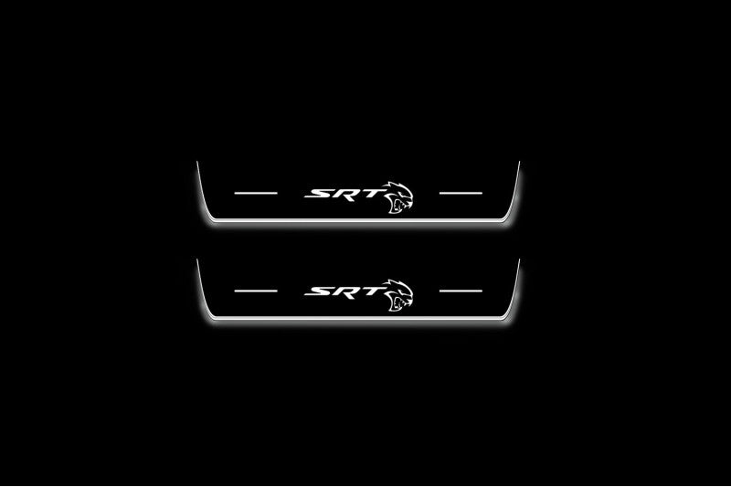 Dodge Durango III 2011+ stainless steel LED door sill plates with SRT Hellcat logo