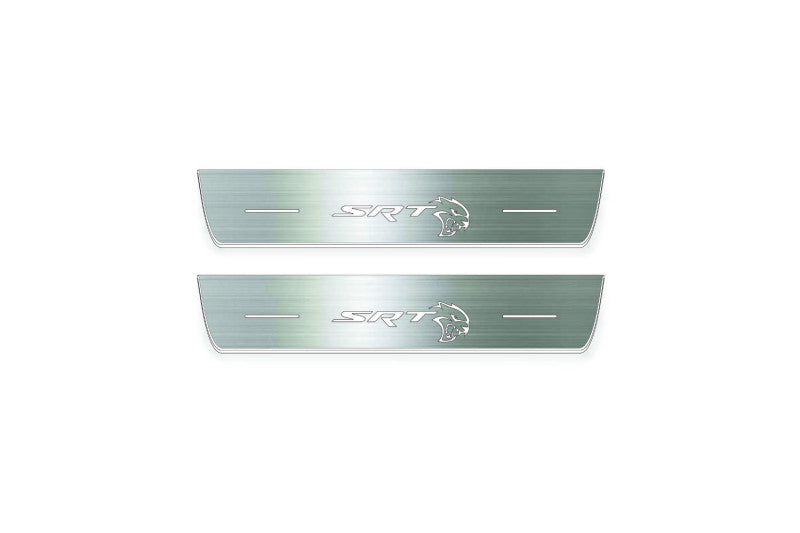 Dodge Durango III 2011+ stainless steel LED door sill plates with SRT Hellcat logo