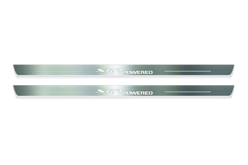 Dodge Challenger 2008-2023 LED Door Sills Illuminated Scuff SRT Powered Logo Stainless Steel Entry Guards Door Sills Decoin