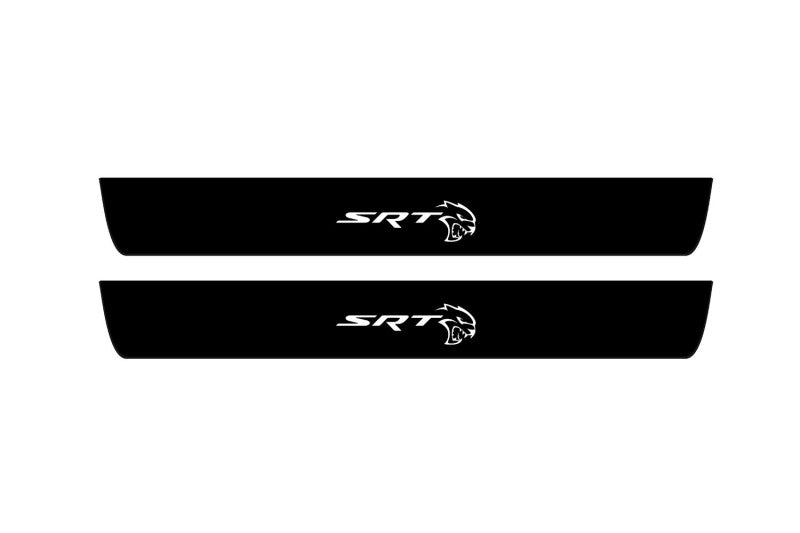 illuminated door sill protectors matte black coated stainless steel Jeep Grand Cherokee IV WK2 2010+ with SRT Hellcat lo