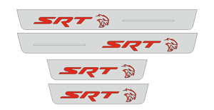 Illuminated LED Door Sill Tread Plates Jeep Grand Cherokee IV 2010-2021 With SRT HELLCAT Logo (Type 2) Jeep Led Door Sills opdesign