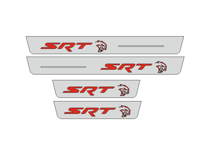 Illuminated LED Door Sill Tread Plates Jeep Grand Cherokee IV 2010-2021 With SRT HELLCAT Logo (Type 2) Jeep Led Door Sills opdesign