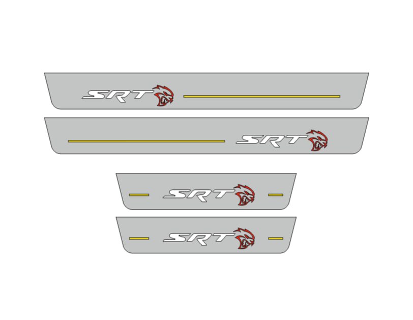 Illuminated LED Door Sill Tread Plates Dodge Charger 2011-2023 With SRT HELLCAT Logo (Type 2) Dodge Led Door Sills opdesign