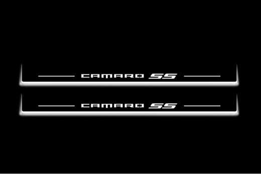 Chevrolet Camaro VI 2016–2024 — Stainless Steel LED Door Sills — Camaro SS Logo