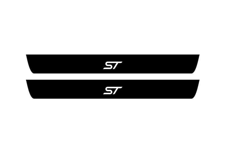 Ford Edge II 2014+ illuminated door sill protectors matte black coated stainless steel with ST logo