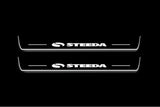 stainless steel LED door sill plates with Ford Mustang VI S550 2015+ with Steeda logo