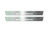 Ford Mustang VI S550 2015+ entry guards in stainless steel with Steeda logo